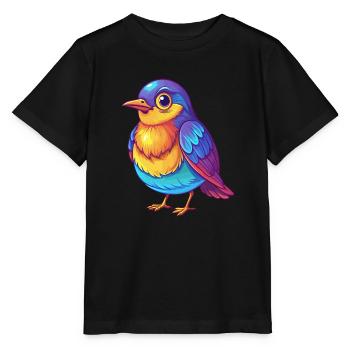 Grive coloré Kawaii dessin animé Personnage oiseau - T-shirt bio MINI CREATOR Stanley/Stella Enfant - noir - Devant - Mikhail (115cm)
