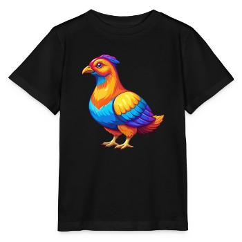 Tétras coloré Kawaii dessin animé Personnage Oiseau - T-shirt bio MINI CREATOR Stanley/Stella Enfant - noir - Devant - Mikhail (115cm)