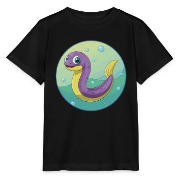 Anguille mignon kawaii dessin animé Clipart animal de compagnie - T-shirt bio MINI CREATOR Stanley/Stella Enfant - noir - Devant - Mikhail (115cm)