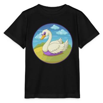 cygne mignon kawaii dessin animé clipart animal de compagnie - T-shirt bio MINI CREATOR Stanley/Stella Enfant - noir - Devant - Mikhail (115cm)