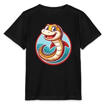 Anguille mignon drôle kawaii dessin animé Clipart animal de compagnie - T-shirt bio MINI CREATOR Stanley/Stella Enfant - noir - Devant - Mikhail (115cm)