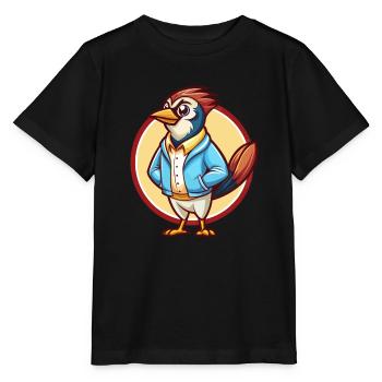 Jay oiseau drôle Kawaii dessin animé Clipart Animal de compagnie - T-shirt bio MINI CREATOR Stanley/Stella Enfant - noir - Devant - Mikhail (115cm)