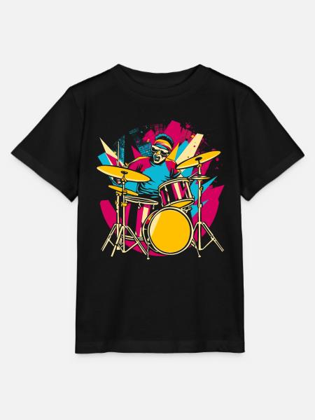 Schlagzeuger Synthwave - Stanley/Stella Kinder T-Shirt MINI CREATOR - Schwarz