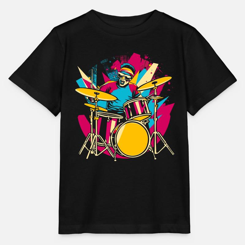 Batteur Synthwave - T-shirt bio MINI CREATOR Stanley/Stella Enfant - noir