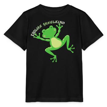 Enfin l’inscription d’un écolier à une grenouille heureuse - T-shirt bio MINI CREATOR Stanley/Stella Enfant - noir - Devant - Mikhail (115cm)