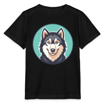 Fleuve Mackenzie Husky Chien Race Dessin animé Kawaii Pet - T-shirt bio MINI CREATOR Stanley/Stella Enfant - noir - Devant - Mikhail (115cm)