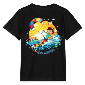 Colorful illustration of a kite surfer - Stanley/Stella MINI CREATOR Kids’ T-Shirt - black - Front - Mikhail (115cm)