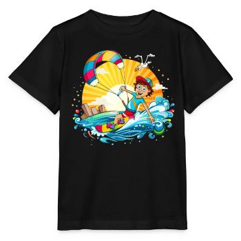 Colorful illustration of a kite surfer - Stanley/Stella MINI CREATOR Kids’ T-Shirt - black - Front - Mikhail (115cm)