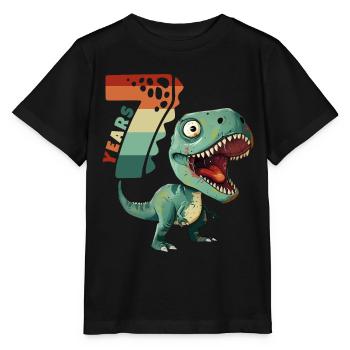 T-Rex Tyrannosaurus 7 Years 7th Birthday Gift - Stanley/Stella MINI CREATOR Kids’ T-Shirt - black - Front - Mikhail (115cm)