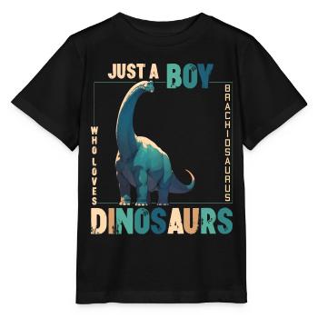 Just a boy who loves dinosaurs: Brachiosaurus - Stanley/Stella MINI CREATOR Kids’ T-Shirt - black - Front - Mikhail (115cm)