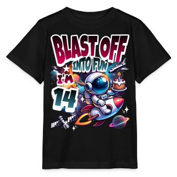 Espace du 14e anniversaire de l'astronaute - T-shirt bio MINI CREATOR Stanley/Stella Enfant - noir - Devant - Mikhail (115cm)