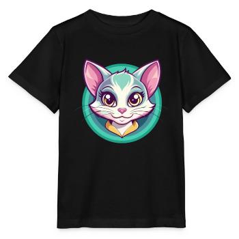 Bambino Chat Race Dessin Animé Kawaii Animal Pet - T-shirt bio MINI CREATOR Stanley/Stella Enfant - noir - Devant - Mikhail (115cm)