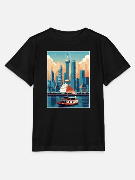 Shanghai China Reise Poster Souvenir Malerei WPA - Stanley/Stella Kinder T-Shirt MINI CREATOR  - Schwarz