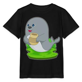 Seehund Vase - Stanley/Stella Kinder T-Shirt MINI CREATOR  - Schwarz - Vorne - Mikhail (115cm)