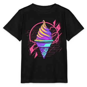 Cornet de crème glacée Synthwave - T-shirt bio MINI CREATOR Stanley/Stella Enfant - noir - Devant - Mikhail (115cm)