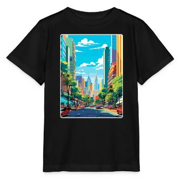 Sao Paulo Brésil Affiche de voyage Peinture Souvenir WPA - T-shirt bio MINI CREATOR Stanley/Stella Enfant - noir - Devant - Mikhail (115cm)