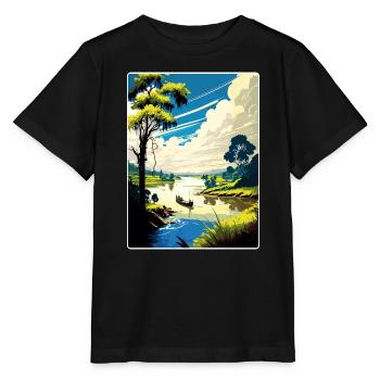 Fleuve Mékong Vietnam Voyage Affiche Souvenir WPA - T-shirt bio MINI CREATOR Stanley/Stella Enfant - noir - Devant - Mikhail (115cm)