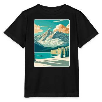 St. Moritz Ski Resort Mountain Travel Poster - Stanley/Stella Kinder T-Shirt MINI CREATOR  - Schwarz - Vorne - Mikhail (115cm)