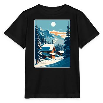 Kitzbuhel Ski Austria Travel Poster Souvenir WPA - Stanley/Stella MINI CREATOR Kids’ T-Shirt - black - Front - Mikhail (115cm)