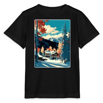 Aspen Ski Ski Voyage Affiche Peinture Souvenir WPA - T-shirt bio MINI CREATOR Stanley/Stella Enfant - noir - Devant - Mikhail (115cm)