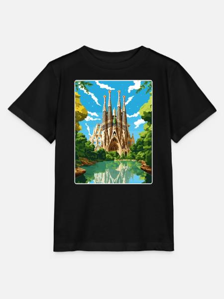 Barcelone Espagne Affiche de voyage Peinture Souvenir WPA - T-shirt bio MINI CREATOR Stanley/Stella Enfant - noir