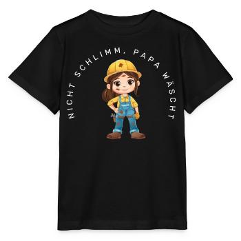 Nicht schlimm, Papa wäscht (Bauarbeiterin) - Stanley/Stella Kinder T-Shirt MINI CREATOR  - Schwarz - Vorne - Mikhail (115cm)