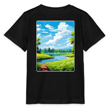 Donau Auen Deutschland Reiseposter Souvenir Farbe WP - Stanley/Stella Kinder T-Shirt MINI CREATOR  - Schwarz - Vorne - Mikhail (115cm)