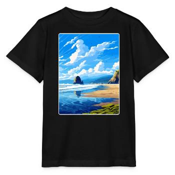 Cannon Beach Oregon Vintage Travel Poster Souvenir - Stanley/Stella MINI CREATOR Kids’ T-Shirt - black - Front - Mikhail (115cm)