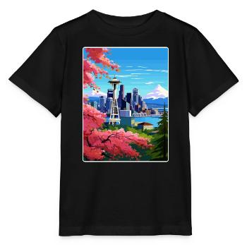 Seattle Washington DC Reiseposter Souvenir WPA - Stanley/Stella Kinder T-Shirt MINI CREATOR  - Schwarz - Vorne - Mikhail (115cm)