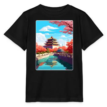 Pékin Chine Voyage Affiche Souvenir Peinture WPA - T-shirt bio MINI CREATOR Stanley/Stella Enfant - noir - Devant - Mikhail (115cm)