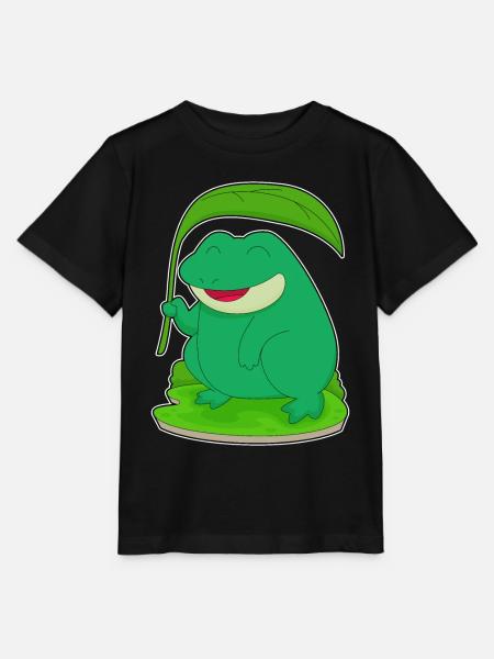 Frosch mit Blatt als Sonnenschirm - Stanley/Stella Kinder T-Shirt MINI CREATOR - Schwarz