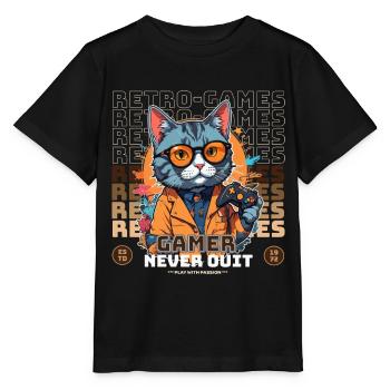 Rétro Games Gamer Never Quit Cat Thème - T-shirt bio MINI CREATOR Stanley/Stella Enfant - noir - Devant - Mikhail (115cm)
