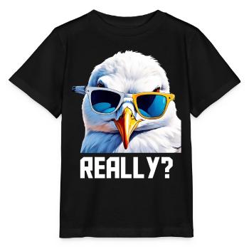 Really - Seagull with sunglasses - Stanley/Stella MINI CREATOR Kids’ T-Shirt - black - Front - Mikhail (115cm)