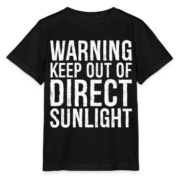 warning keep out of direct sunlight funny - Stanley/Stella MINI CREATOR Kids’ T-Shirt - black - Front - Mikhail (115cm)