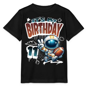 Astronaut 11th Birthday Football - Stanley/Stella MINI CREATOR Kids’ T-Shirt - black - Front - Mikhail (115cm)