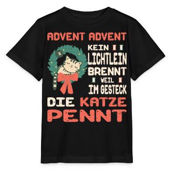 Temps de l’Avent avec chat - T-shirt bio MINI CREATOR Stanley/Stella Enfant - noir - Devant - Mikhail (115cm)