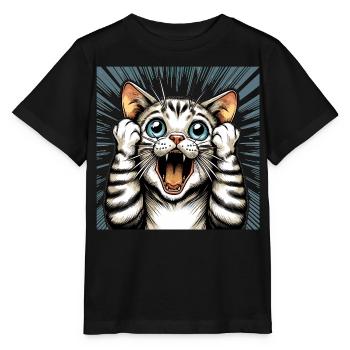 Shocked Cat Cats Gift - Stanley/Stella MINI CREATOR Kids’ T-Shirt - black - Front - Mikhail (115cm)