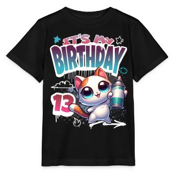 Graffiti de chat de 13e anniversaire - T-shirt bio MINI CREATOR Stanley/Stella Enfant - noir - Devant - Mikhail (115cm)