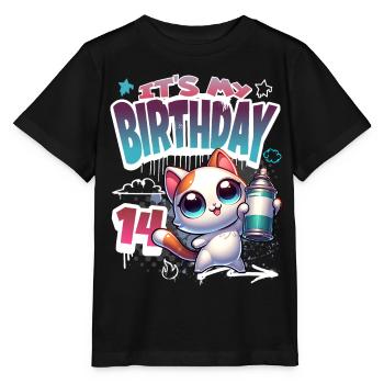 Graffiti de chat 14e anniversaire - T-shirt bio MINI CREATOR Stanley/Stella Enfant - noir - Devant - Mikhail (115cm)