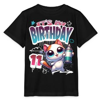 11th Birthday Cat Graffiti - Stanley/Stella MINI CREATOR Kids’ T-Shirt - black - Front - Mikhail (115cm)