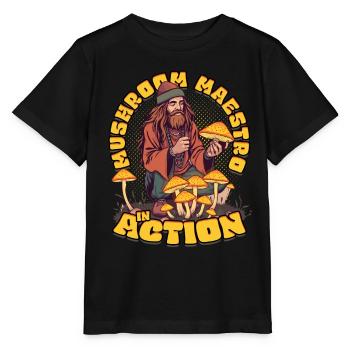 Pilzsammler Pilzzüchter Mushroom Maestro in Action - Stanley/Stella Kinder T-Shirt MINI CREATOR  - Schwarz - Vorne - Mikhail (115cm)
