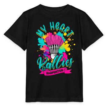 Badminton Mon cœur se rallie pour le badminton - T-shirt bio MINI CREATOR Stanley/Stella Enfant - noir - Devant - Mikhail (115cm)