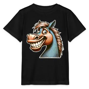 Pferd Grinsen Lustig - Stanley/Stella Kinder T-Shirt MINI CREATOR  - Schwarz - Vorne - Mikhail (115cm)