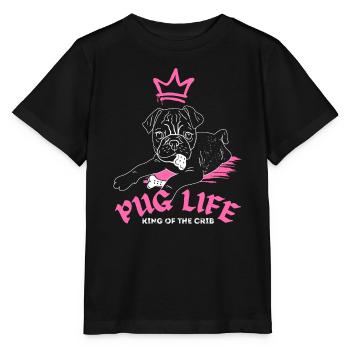 Pug Life – Mops King of the Crib - Stanley/Stella Kinder T-Shirt MINI CREATOR  - Schwarz - Vorne - Mikhail (115cm)