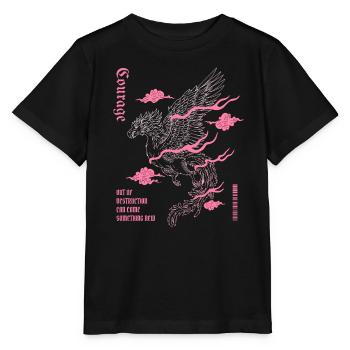 Courage – Phoenix Wiedergeburt Design - Stanley/Stella Kinder T-Shirt MINI CREATOR  - Schwarz - Vorne - Mikhail (115cm)