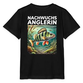 Young Female Angler Perch Angler Motif - Stanley/Stella MINI CREATOR Kids’ T-Shirt - black - Front - Mikhail (115cm)