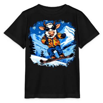 Vaches Snowboard / Vache Snowboardeuse - T-shirt bio MINI CREATOR Stanley/Stella Enfant - noir - Devant - Mikhail (115cm)