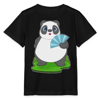 Panda Handheld Fan - Stanley/Stella MINI CREATOR Kids’ T-Shirt - black - Front - Mikhail (115cm)