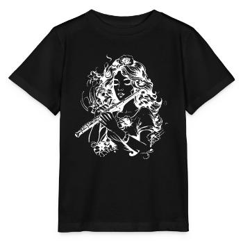 Flöte Mädchen Zeichnung - Stanley/Stella Kinder T-Shirt MINI CREATOR  - Schwarz - Vorne - Mikhail (115cm)