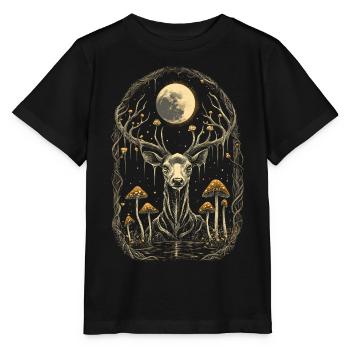 Moonlit Deer in Fungal Grove - Stanley/Stella MINI CREATOR Kids’ T-Shirt - black - Front - Mikhail (115cm)